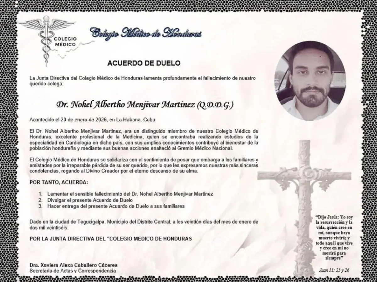 Muere joven médico hondureño durante estudios de posgrado en Cuba