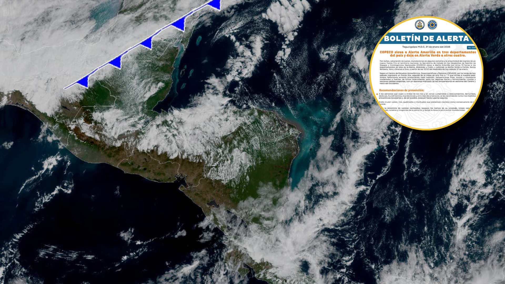Elevan alertas ante nuevo frente frío en Honduras: tres departamentos en alerta amarilla y cuatro en verde
