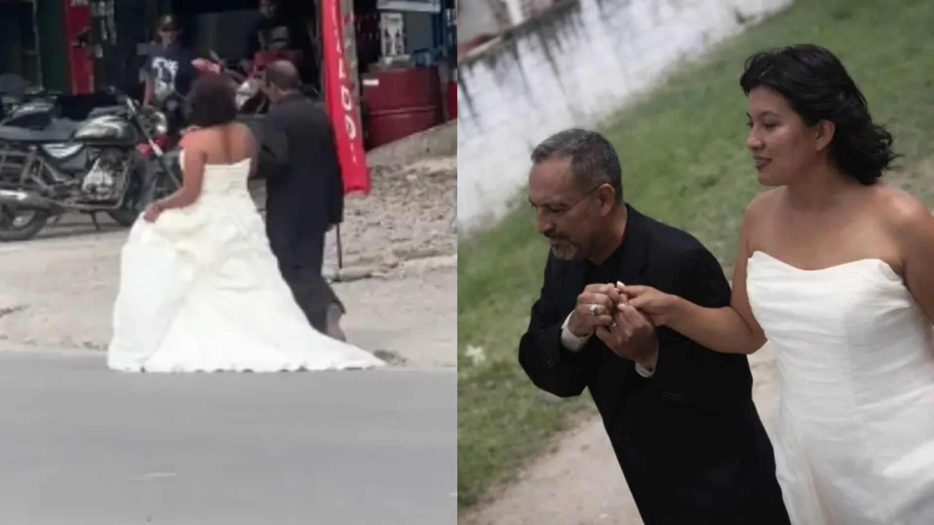 Vestidos de novios: Pareja celebra cinco meses de amor paralizando el tráfico en Copán