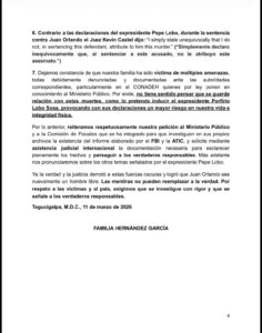 Ana García de Hernández calificó como “absolutamente falso” que el exgobernante tenga alguna responsabilidad en el crimen del hijo de Pepe Lobo