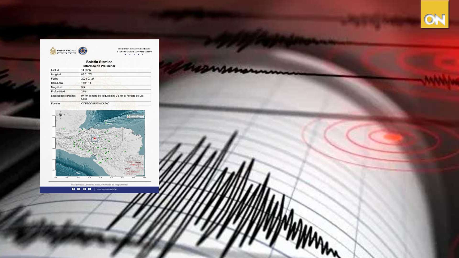 Sismo de 3.5 en Comayagua