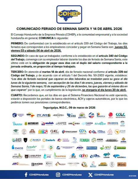 Semana Santa Honduras ¿Cuándo serán? Cohep informa sobre feriados de Semana Santa y el 14 de abril de 2026