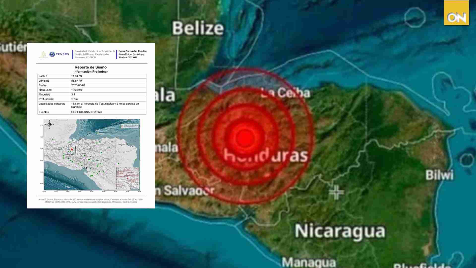 Sismo de magnitud 3.4 se registra en Santa Barbara, Honduras