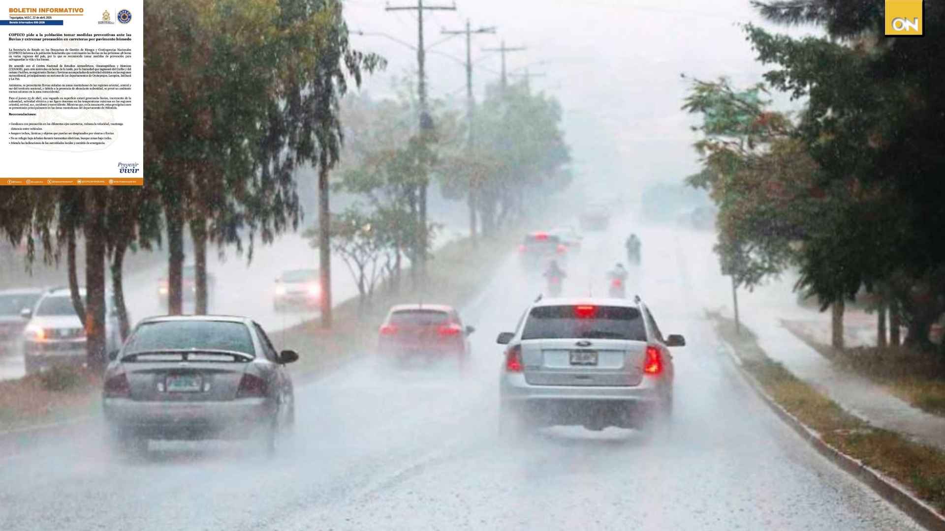 Lluvias en Honduras Copeco advierte a la población sobre riesgos y recomienda precaución por carreteras mojadas