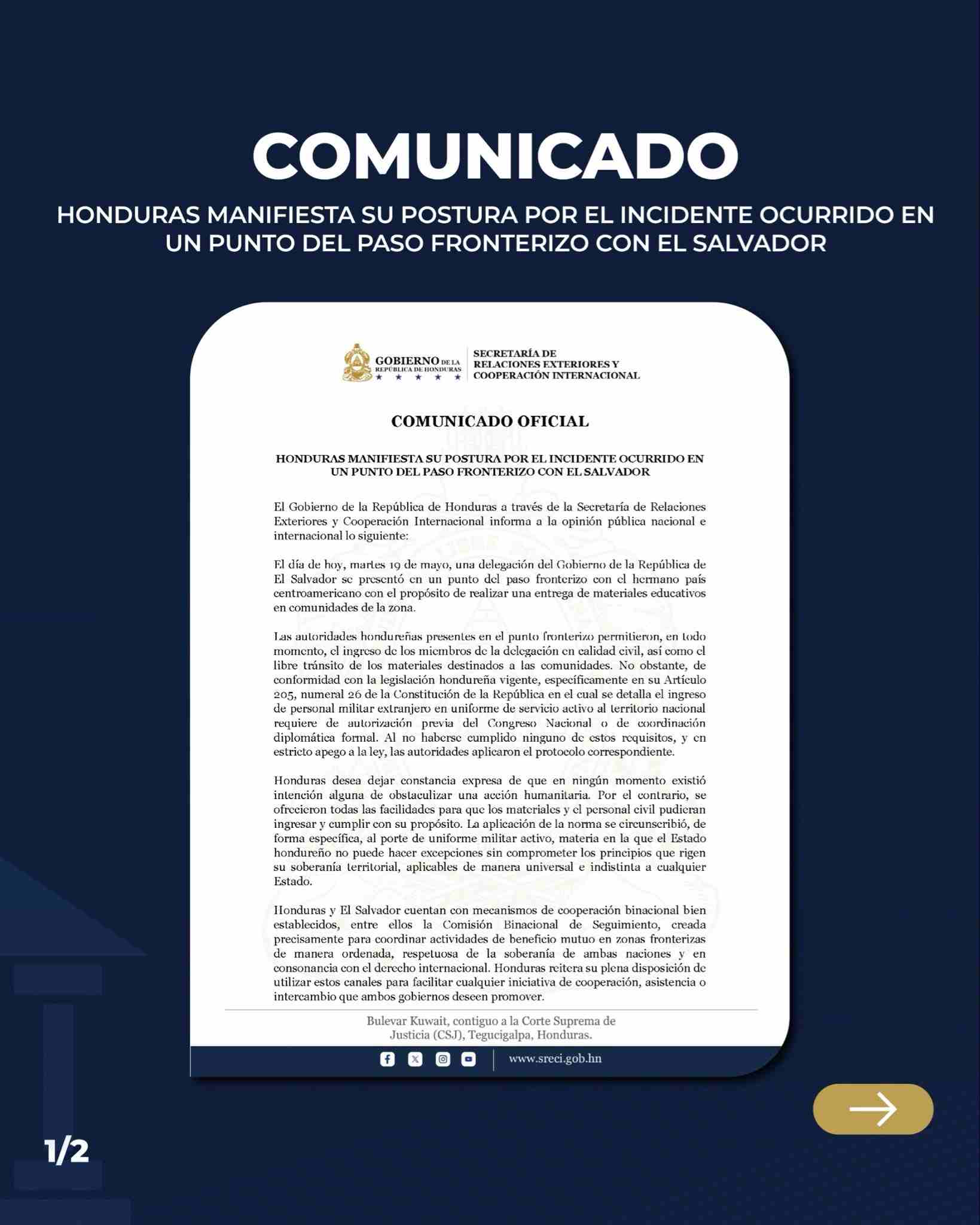  Cancillería Honduras frontera El Salvador