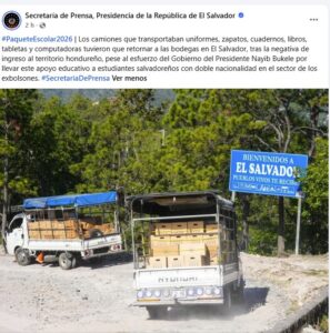 “No vamos a poder ingresar”: ministra salvadoreña denuncia bloqueo de ayuda escolar en Honduras