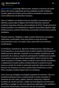 Mel Zelaya reacciona tras captura de Adán Fúnez por crimen de Juan López