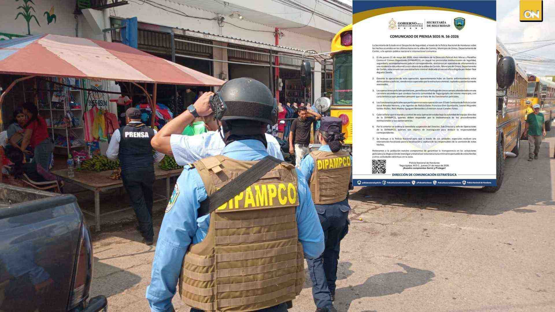 Suspenden a máximas autoridades de la Dipampco tras operativo fallido en Corinto, Cortés