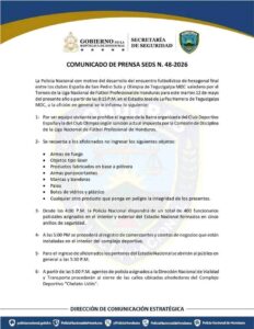 Así será el operativo de seguridad para el Olimpia vs España en Tegucigalpa