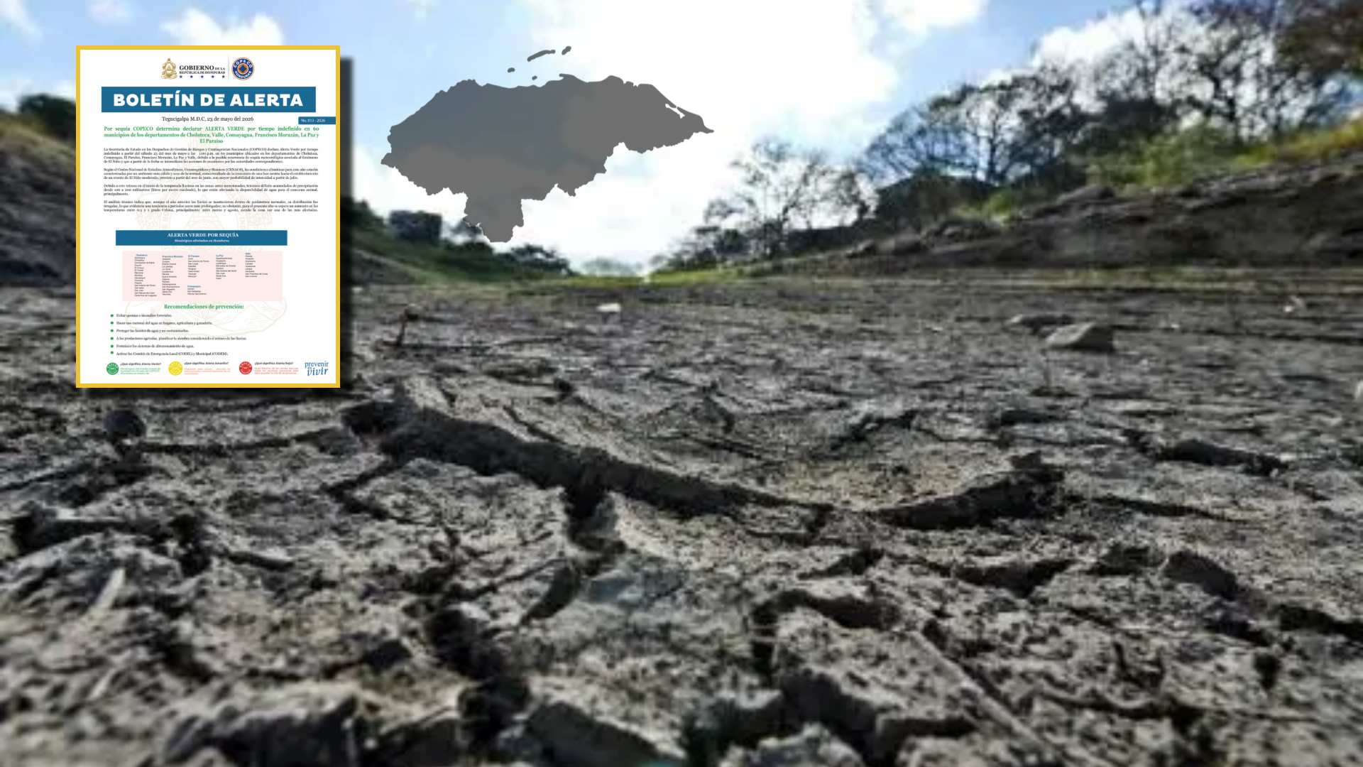 Alerta verde por tiempo indefinido ante falta de lluvia en 60 municipios en Honduras, ¿cuáles son?