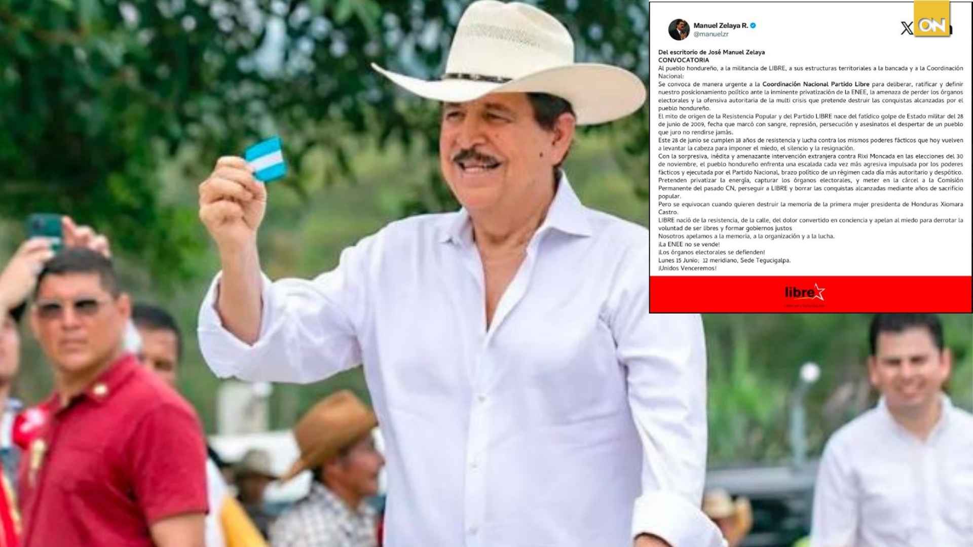 Mel Zelaya llama a las bases de Libre a movilizarse en defensa de la ENEE y los órganos electorales ¿Cuándo y dónde será