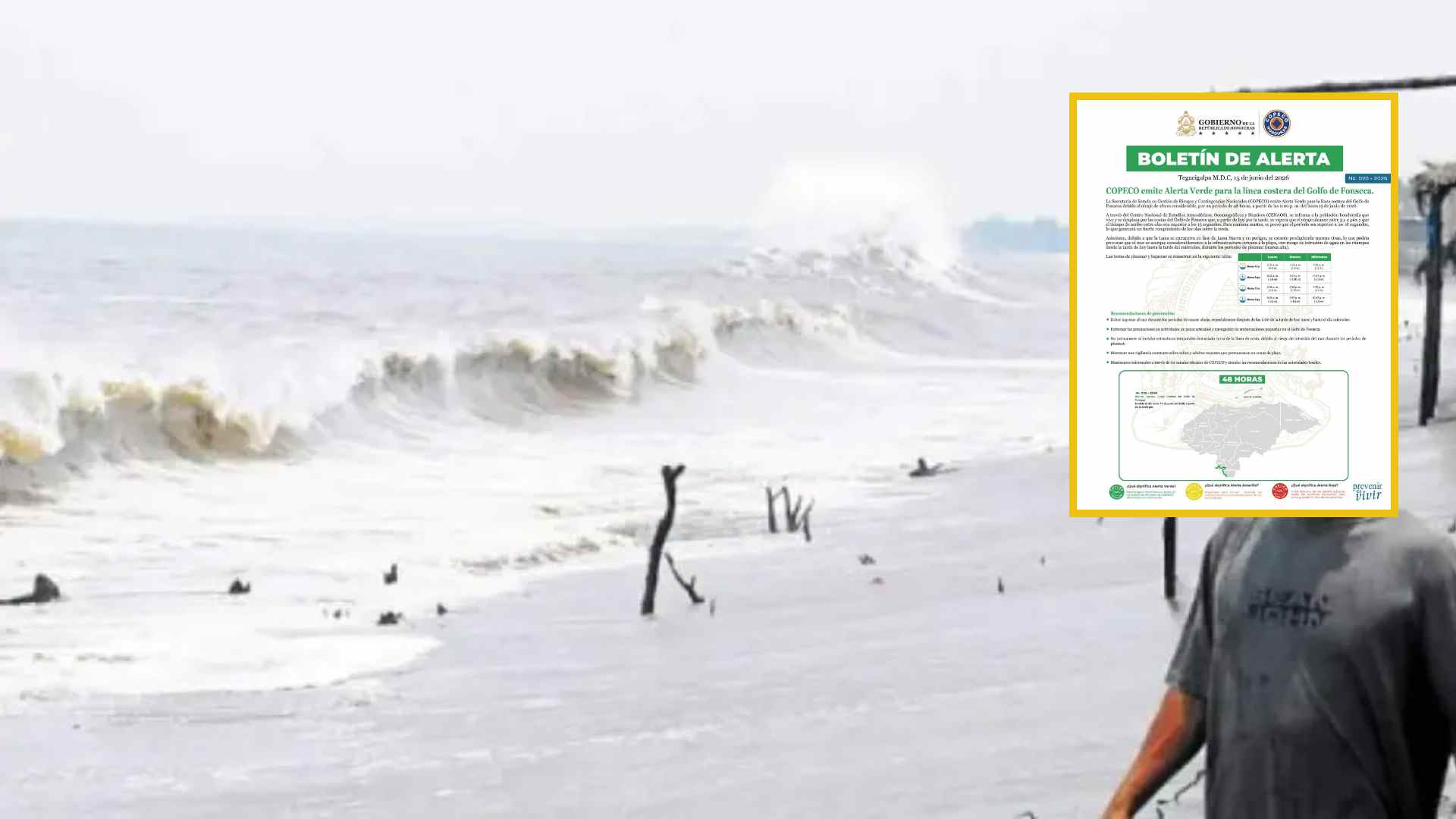 Alerta Verde en el Golfo de Fonseca: Copeco advierte por fuerte oleaje y mareas vivas en Honduras