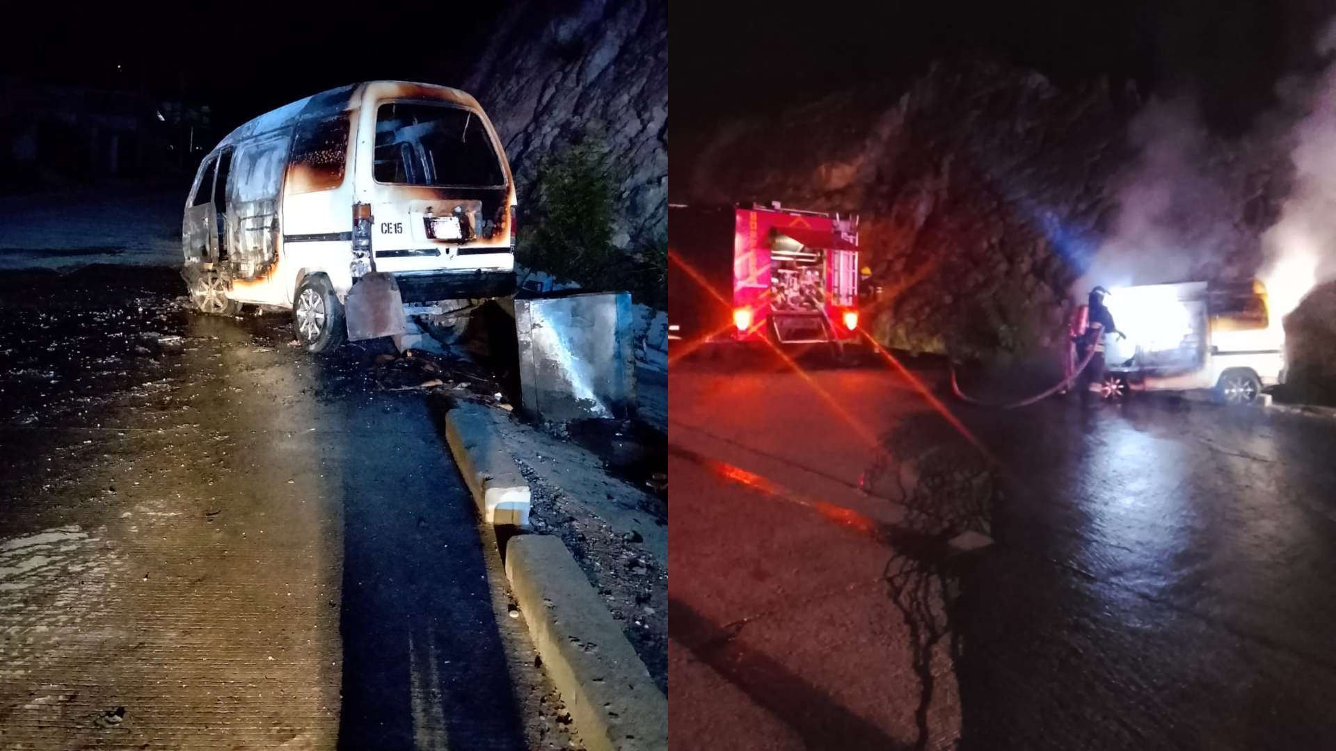 Bus resulta incendiado en siniestro ocurrido en aldea Villa Vieja