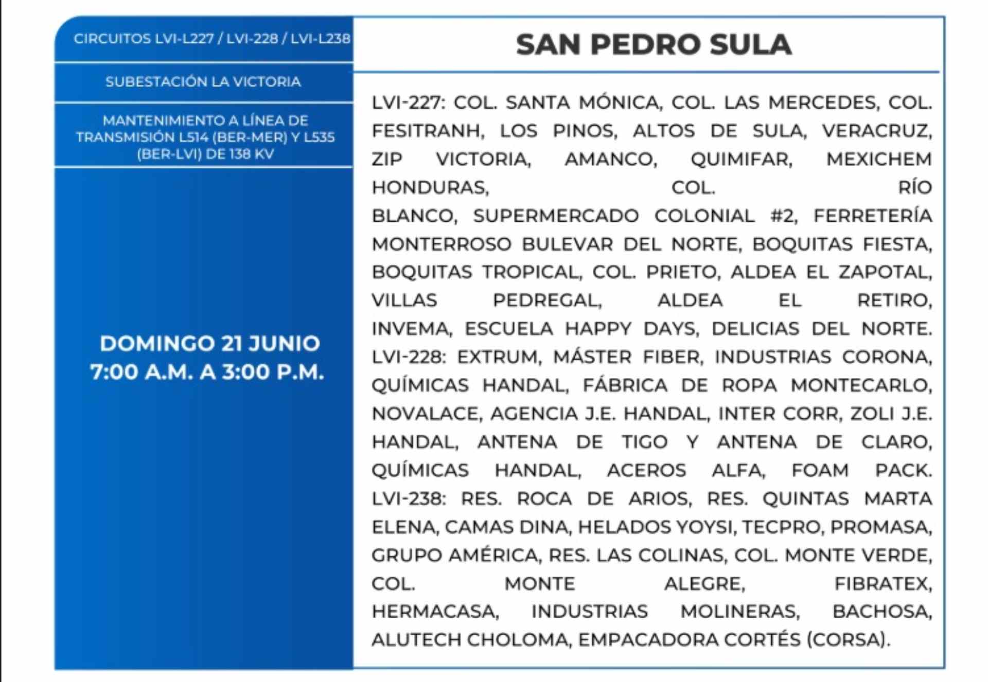 Cortes de energía en Honduras este 21 de junio: conozca las zonas que estarán sin servicio