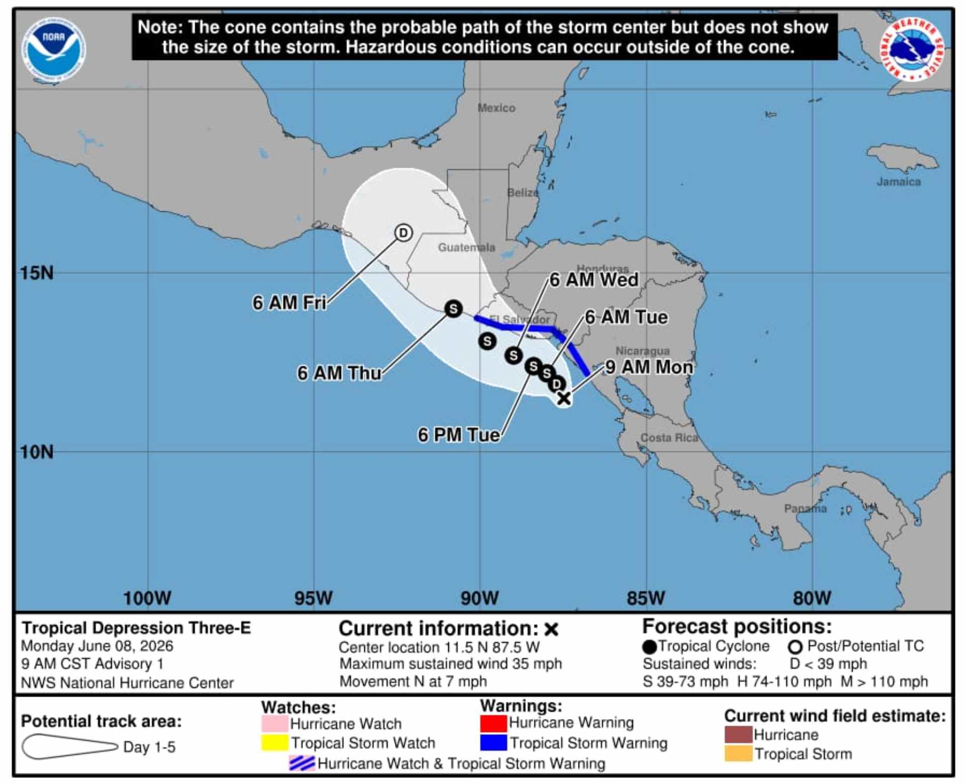 Depresión Tropical 3 se forma frente a Centroamérica y provocará fuertes lluvias en Honduras