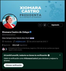 Posible hackeo de la cuenta X de la expresidenta Xiomara Castro