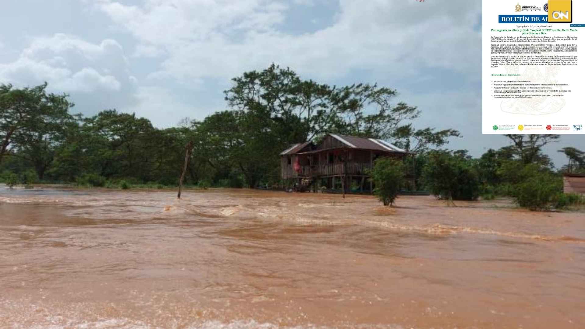 Copeco declara alerta verde en Gracias a Dios por lluvias intensas