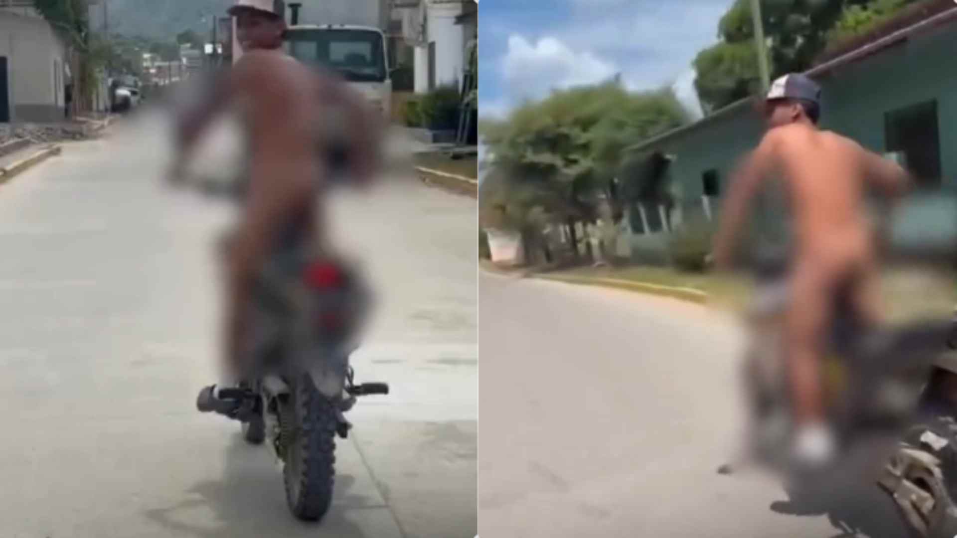 Video: Captan a un hondureño circulando desnudo en motocicleta por calles de Santa Bárbara