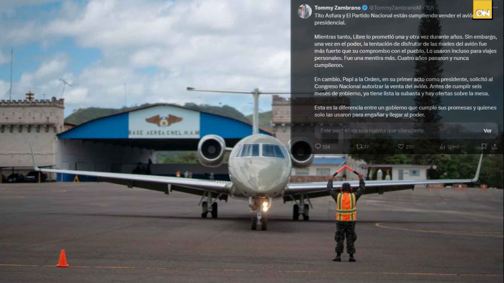 venta del avión presidencial Honduras