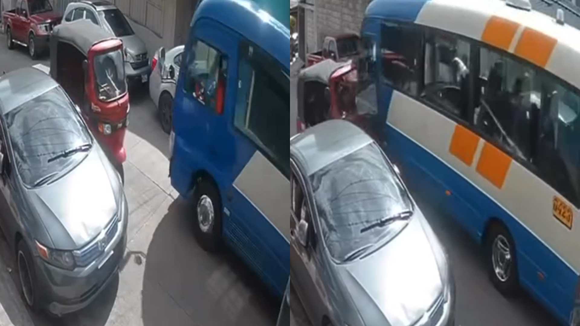 Accidente entre bus rapidito y mototaxi en colonia Las Mercedes