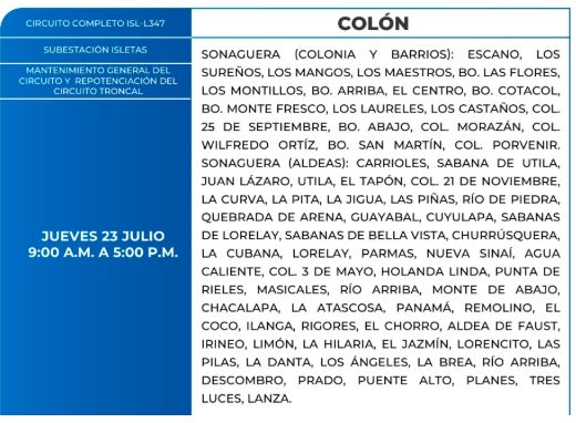 zonas sin luz 23 de julio