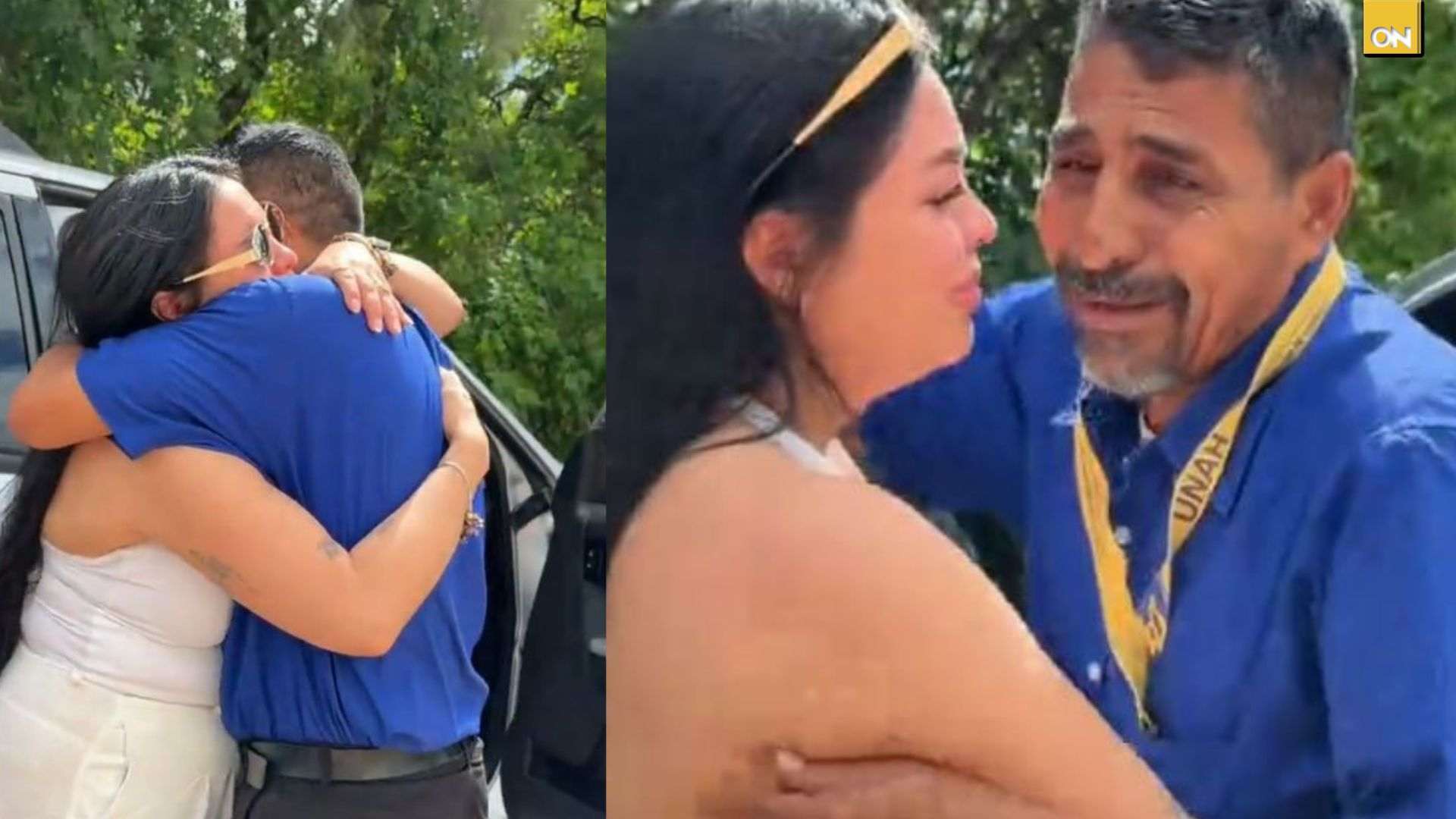 Conmovedor reencuentro: hondureña regresa al país y sorprende a su papá tras años sin verlo