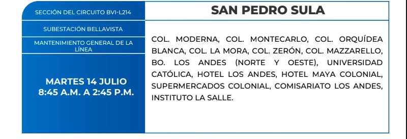 Cortes luz martes 14 julio